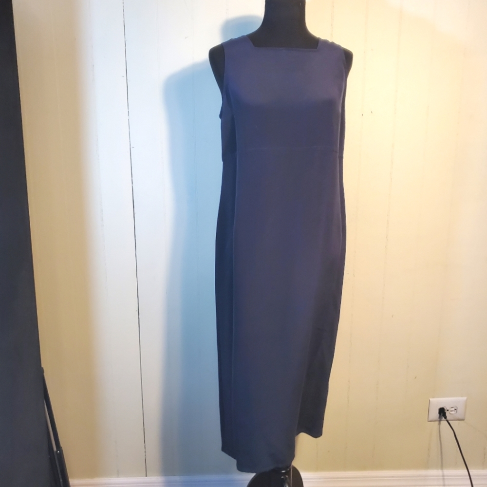 Talbots Navy Silk Square Neck Midi Sheath  Dress 10
